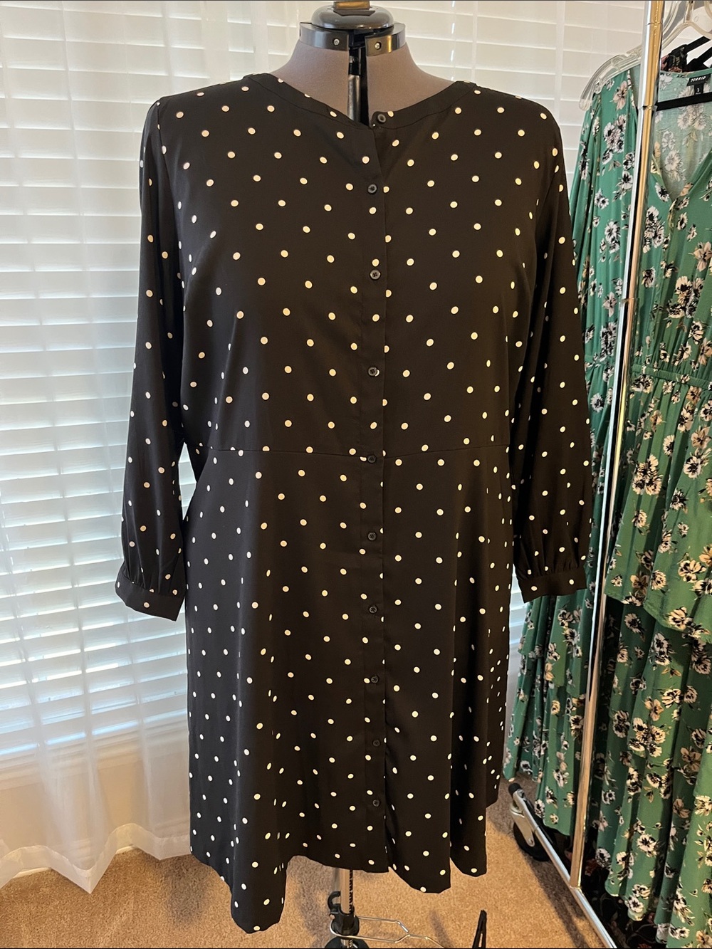 LOFT Black Polka Dot Button-Front Women's Dress 24 3x